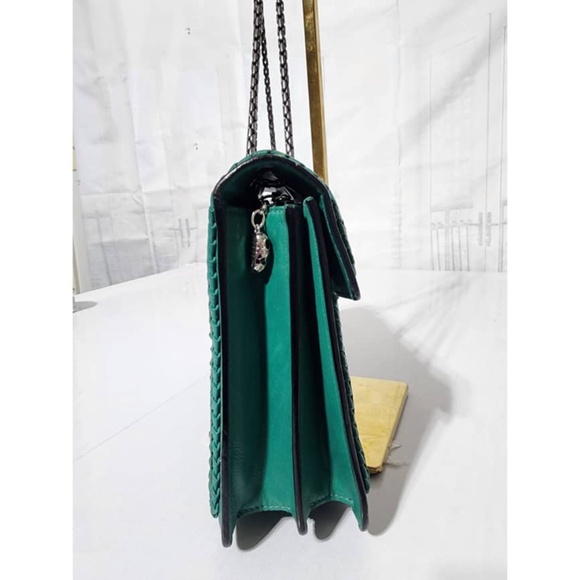 SOLD***Authentic BVLGARI Plissé Serpenti Forever Flap Bag Green - Picture 4 of 16